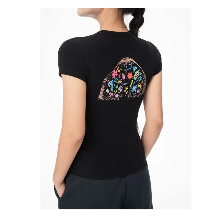 BULAN布岚2025新款哈萨克元素修身显瘦圆领短袖T恤