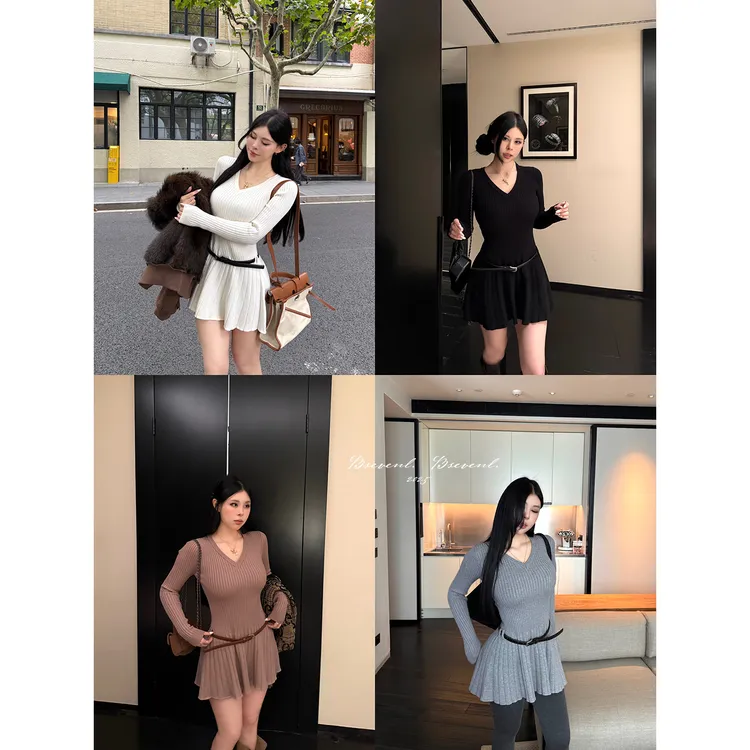 黑泽玄七【女神打底裙】秋冬设计感高弹包芯纱软糯不易起球送腰带女