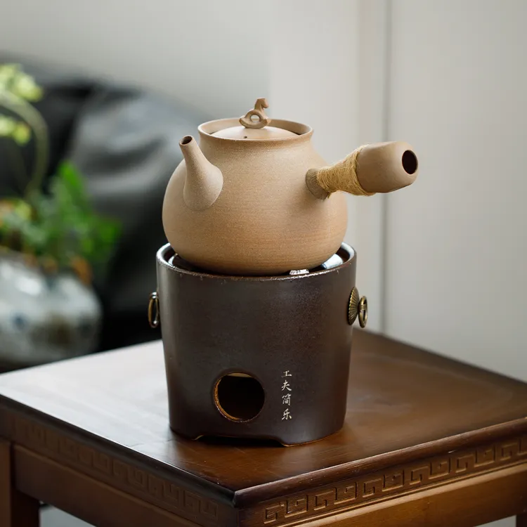 老岩泥煮茶壶侧把手工砂铫壶围炉煮茶炭炉电陶炉侧把大容量陶壶
