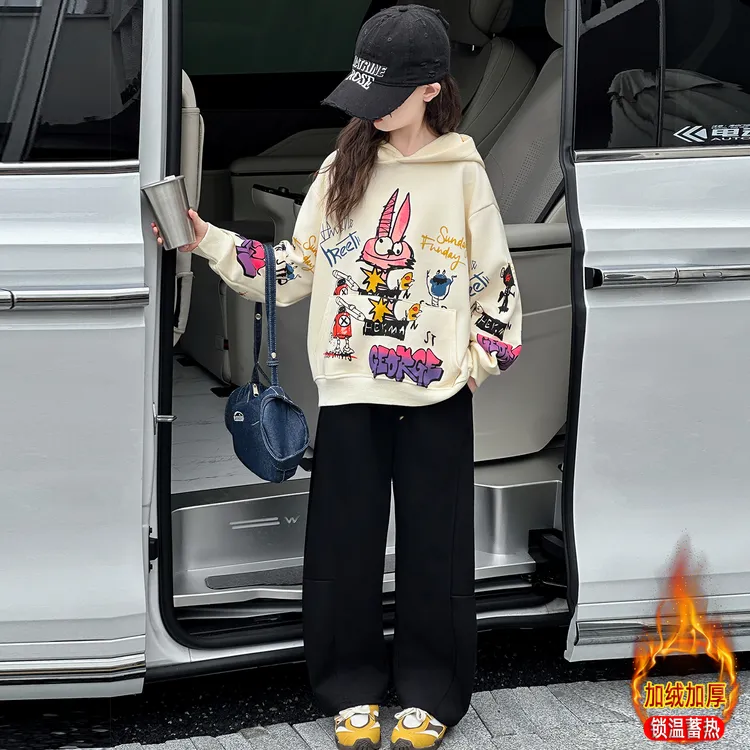 女童套装秋冬装洋气中大女儿童连帽卫衣卫裤两件套冬季加绒童装潮