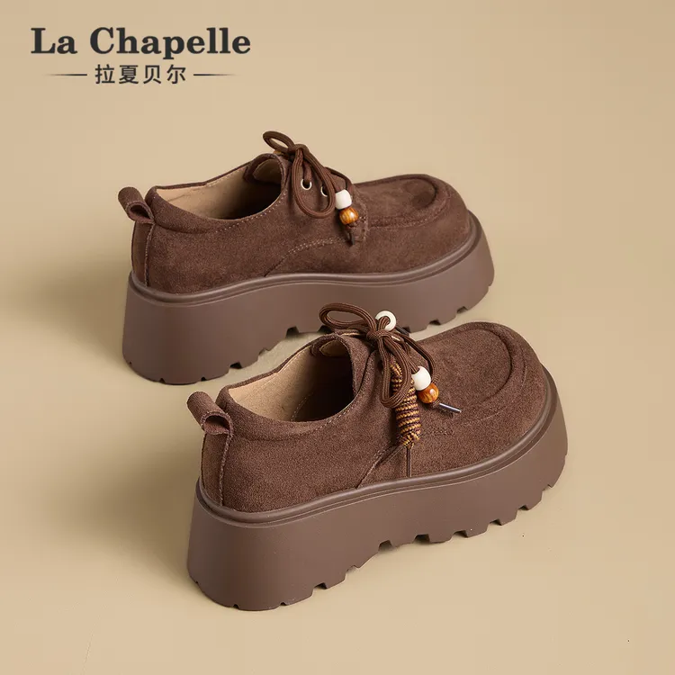 拉夏贝尔2025秋季新款增高厚底复古串珠百搭小众软底勃肯鞋