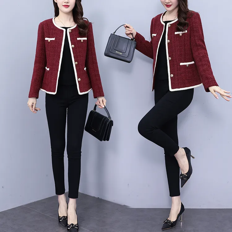 妈妈秋装新款毛呢小香风外套时尚洋气高级感中老年女春秋呢子上衣