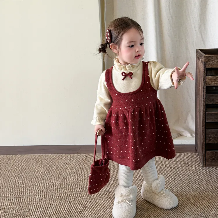 D5966女童连衣裙冬装加厚假两件儿童公主裙毛衣裙婴儿女宝裙子