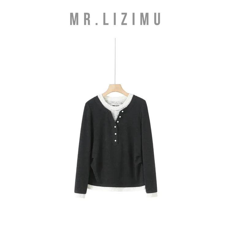 李子木先生精致设计感百搭显瘦内搭假两件毛针织衫2025秋季新款