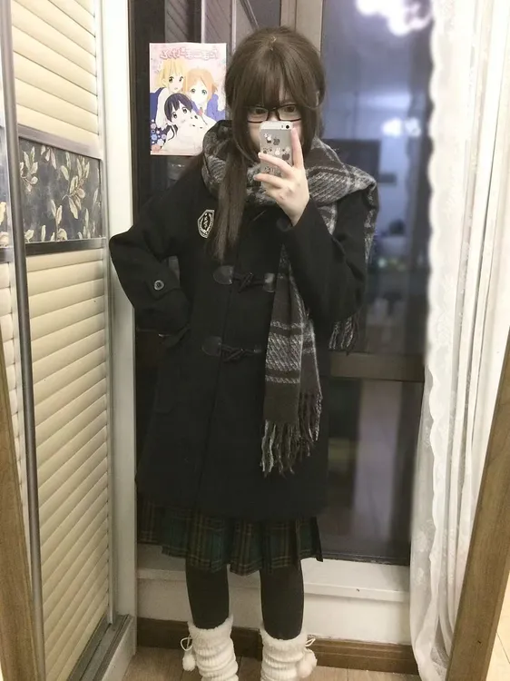 绒月岛原创jk牛角扣大衣女秋冬日系毛呢外套学院风夹棉外套加厚款