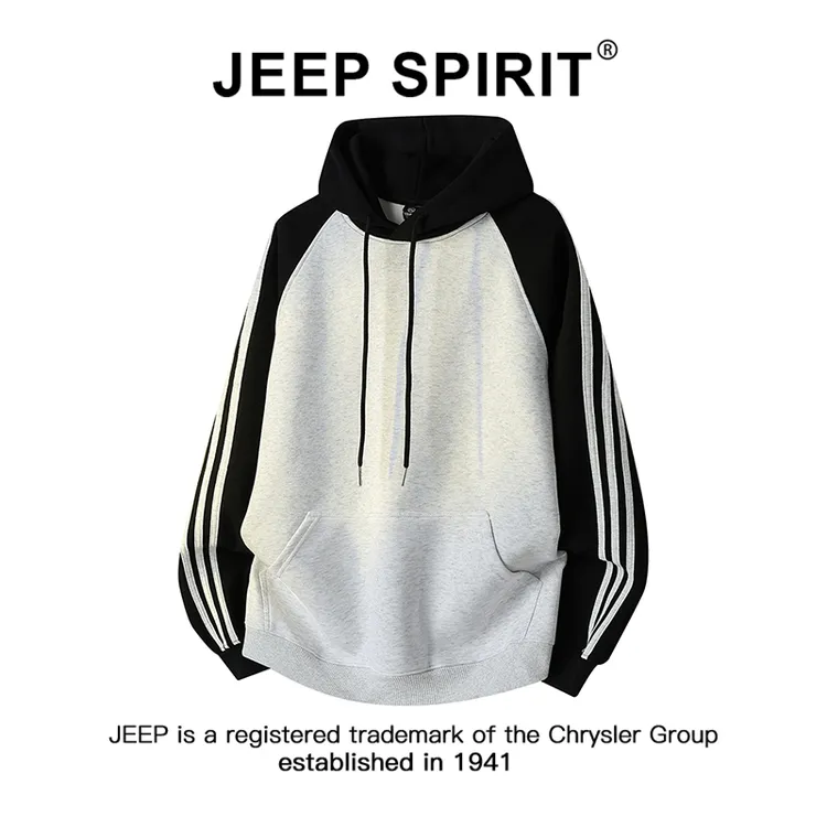 JEEPSPIRIT吉普美式三条杠连帽卫衣男女秋季新款宽松百搭休闲外套