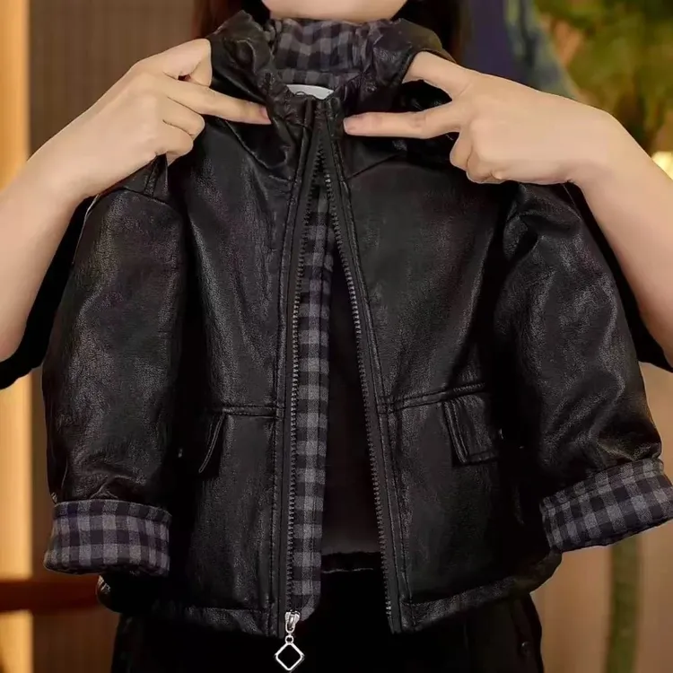 男童2025新款冬季加绒外套儿童宝宝连帽女童夹棉加厚皮衣夹克上衣