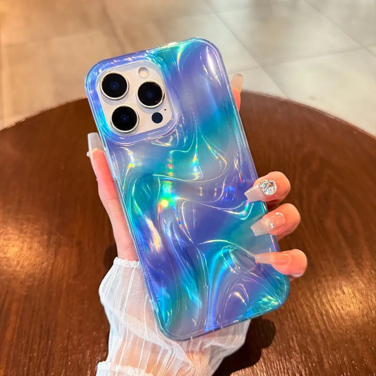 简约绸缎纹晕染适用苹果16ProMax手机壳iPhone15渐变14新款13镭射