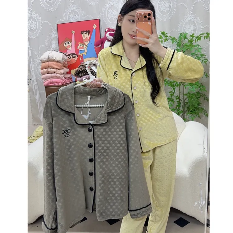 2025新款牛油果绿保暖加厚冬季睡衣情侣套装家居服轻奢休闲套装~