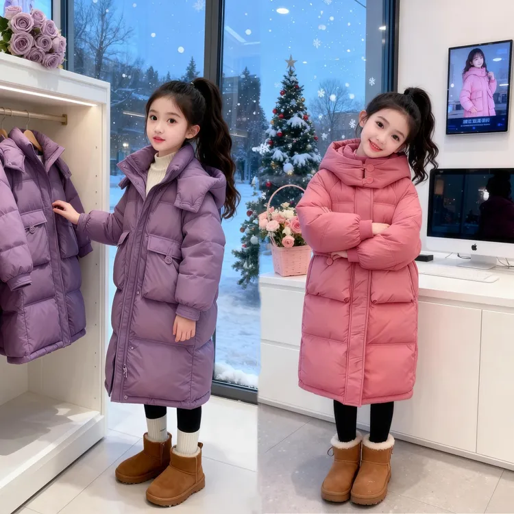 女童棉服长款冬装外套2025新款加厚棉衣秋冬女孩保暖冬季棉袄外套