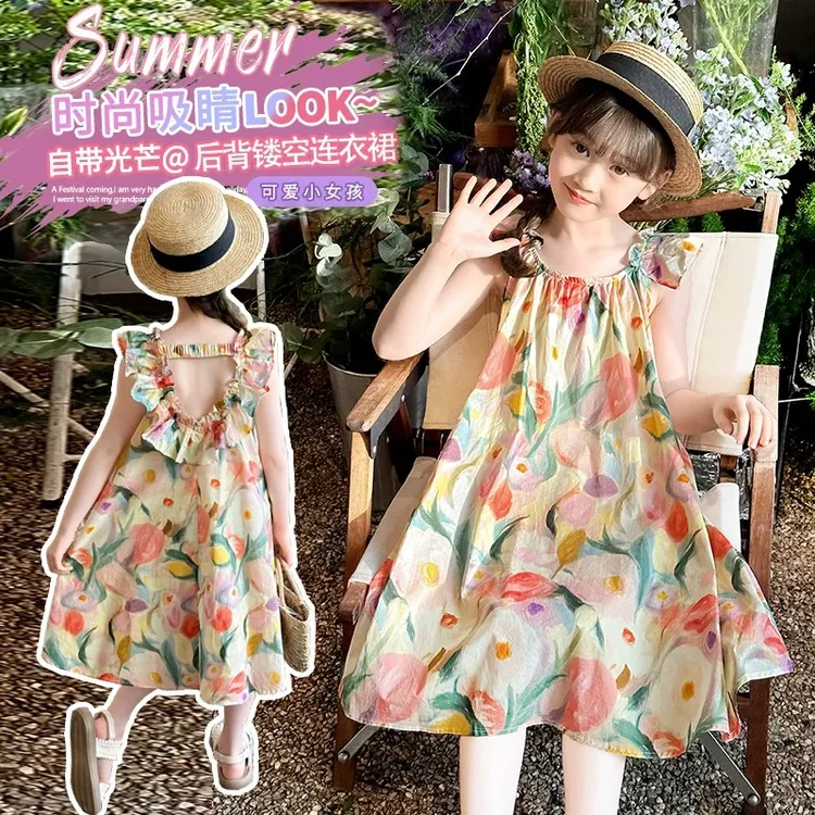 女童连衣裙夏2025新款夏装小女孩洋气碎花无袖公主裙儿童裙子