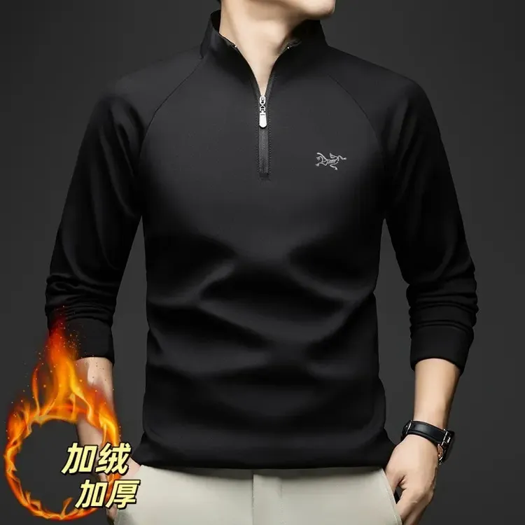 【奥莱撤柜】刺绣鸟冬季加绒立领大码长袖T恤男保暖防风奥粒绒卫衣