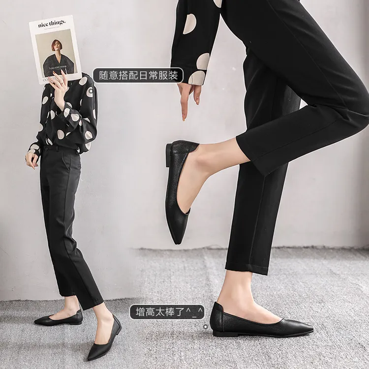 软底工作鞋黑色大码尖头2025新款百搭职业通勤平底软皮单鞋女夏季