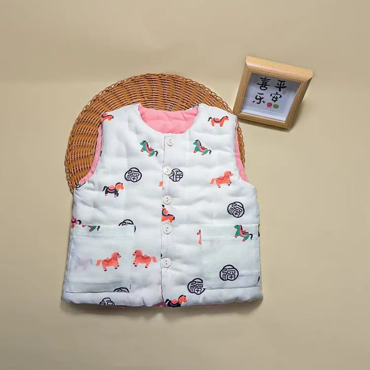 儿童秋冬新款加厚手工棉花【对襟马甲】保暖