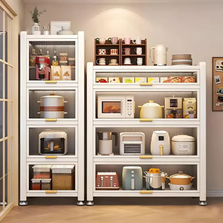 厨房防尘置物架落地多层收纳柜多功能微波炉橱柜储物柜碗筷餐边柜