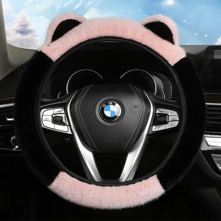 毛绒耳朵方向盘套电车冬季保暖网红女神汽车把套不掉毛防滑通用型