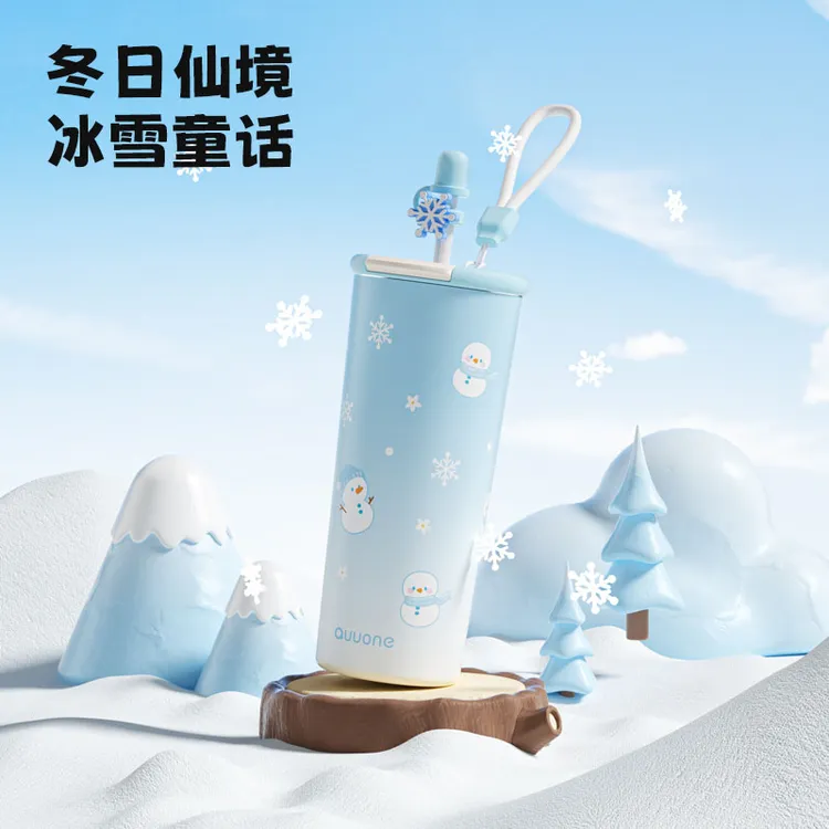 QUUONE吸管保温杯2025新女高颜值大容量316陶瓷覆层便携保冷水杯