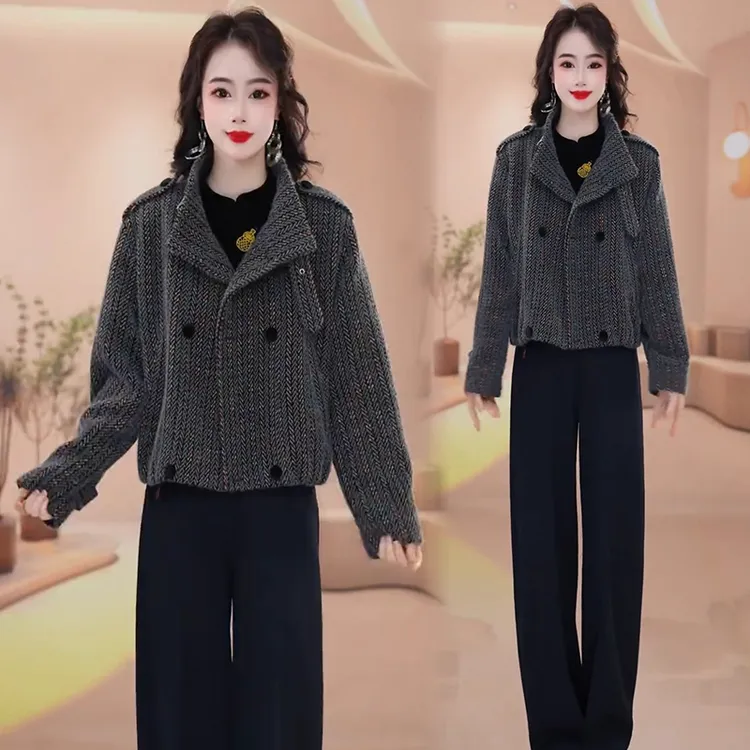 时尚格纹短外套女2025秋季新款洋气宽松显瘦百搭休闲夹克气质外套