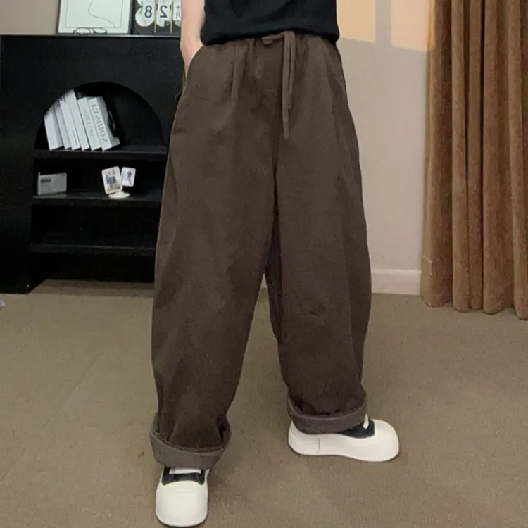 2559#休闲百搭2025新款冬季韩版宽松显瘦潮流加棉松紧腰休闲裤