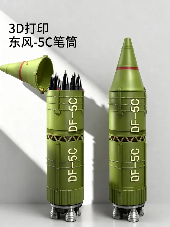 东风5C笔筒可拆分三种形态3D打印仿真导弹发射器模型可放10支笔