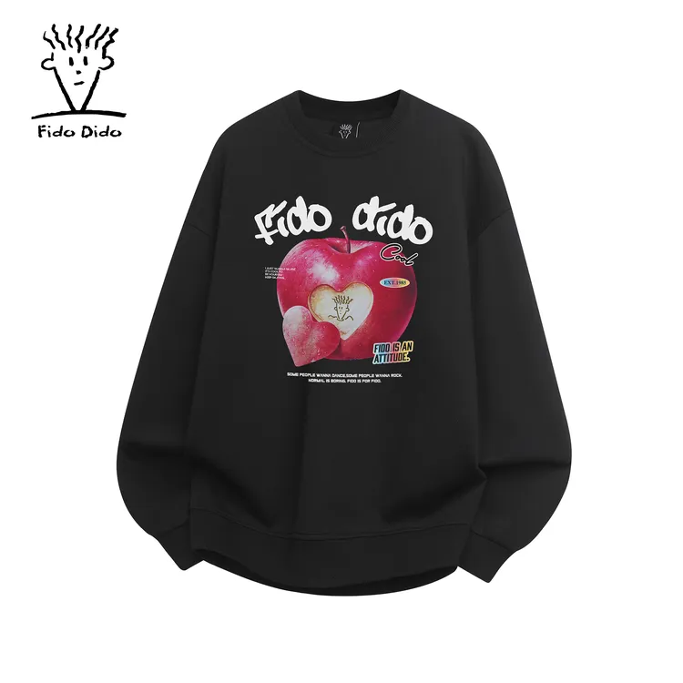 【FIDO DIDO直营】休闲卡通印花宽松套头圆领卫衣男女同款FDCSWW2