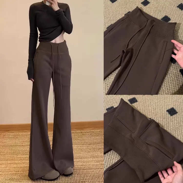 美拉德lulu微喇卫裤女秋季2025新款高腰垂感显瘦休闲马蹄喇叭长裤