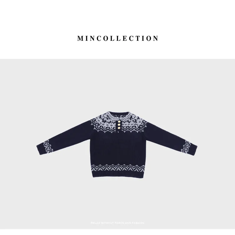 DE Mincollection雪花毛衣/复古费尔岛羊毛混纺半开领毛衣76015