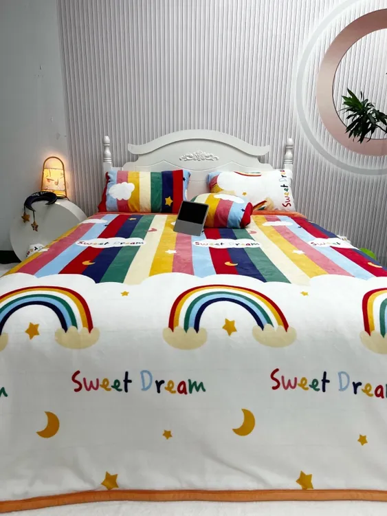 日式速热彩虹双面牛奶绒大豆纤维被子冬被加厚