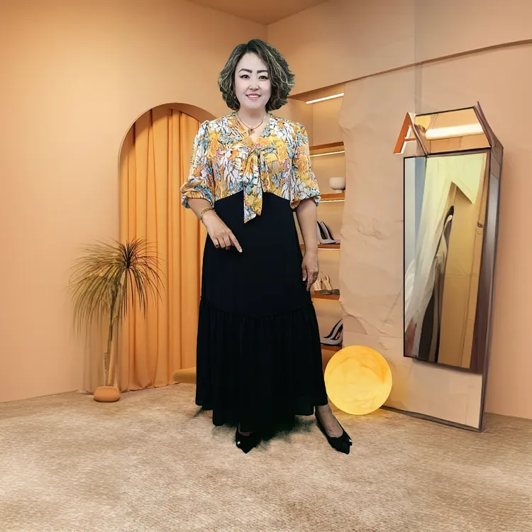 中长裙高腰长袖中长款春季复古夏季连衣裙A字裙显瘦