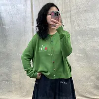 秋季新款刺绣简约长袖针织开衫外套9909