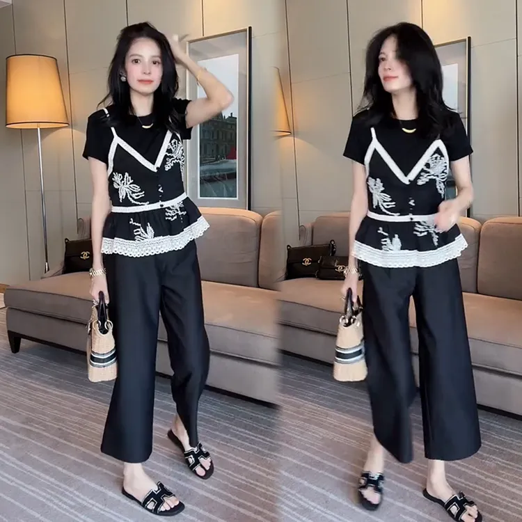 2025春夏季新款时尚显瘦气质网红高档洋气女宽松大码短袖两件套潮