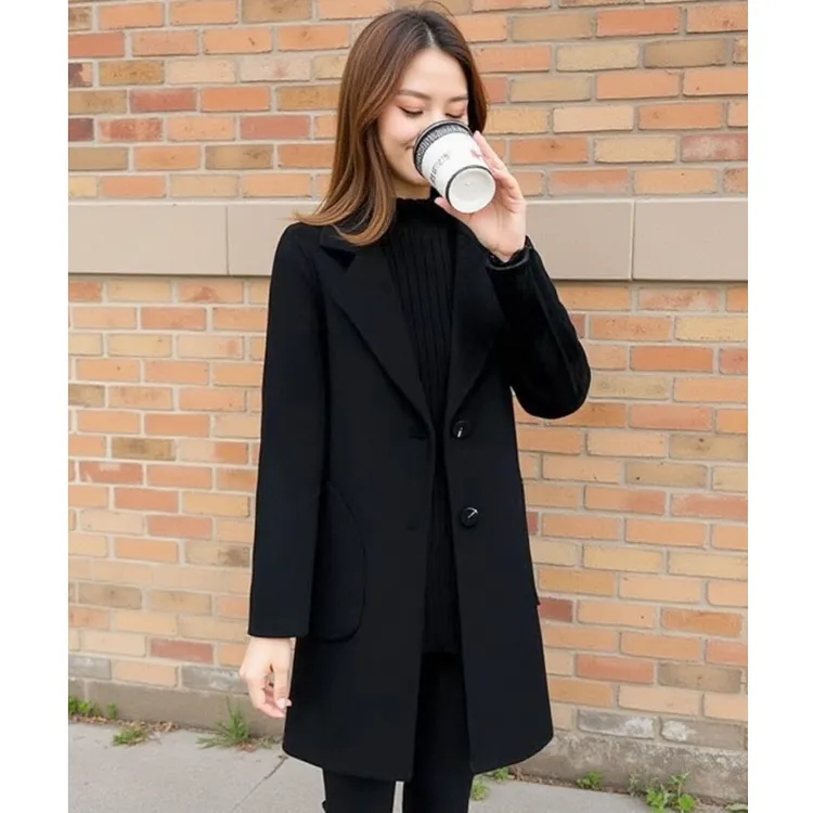 黑色加厚毛呢大衣女2025年秋冬季新款显瘦毛呢子大衣外套女小个子