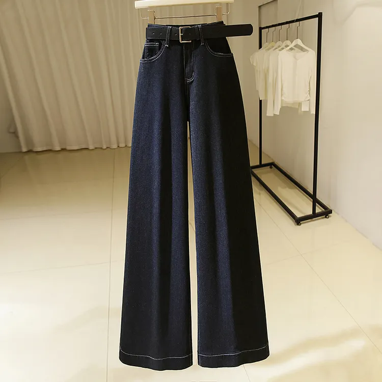 黑金色高腰阔腿牛仔裤女2025夏季新款美式复古宽松显瘦垂感直筒裤