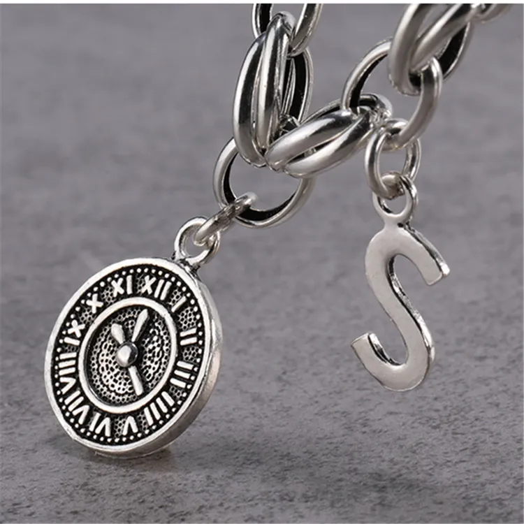 925银手链 老凤凰纯银复古银925简约时钟男女韩版潮情侣可调手链