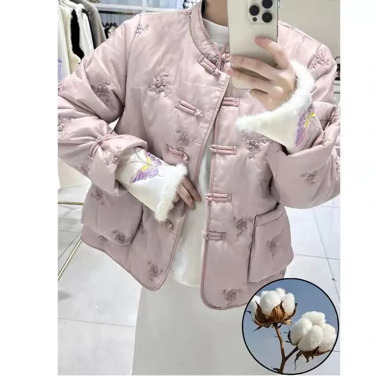 【桃漫~夹棉】新中式刺绣棉服冬季复古盘扣设计盘扣外套546