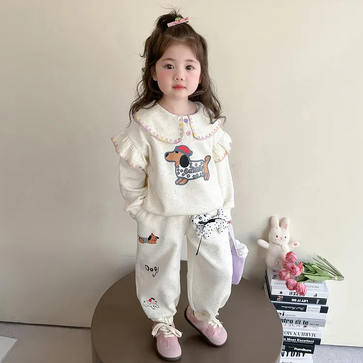 小女孩春秋套装新款儿童休闲洋气花边两件套宝宝韩版运动春装潮