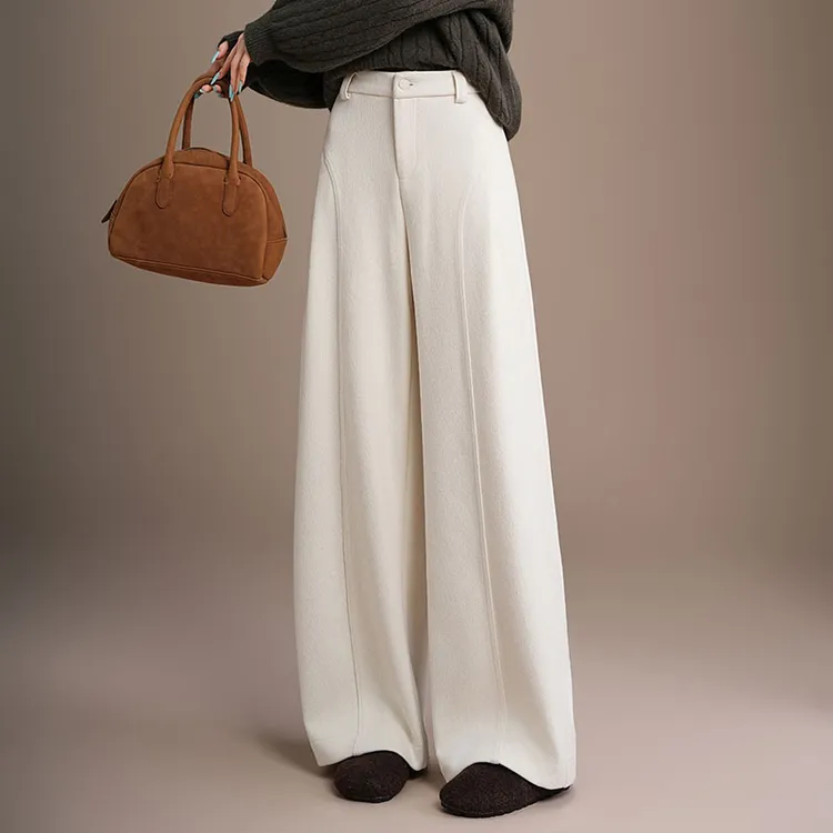 正品秋冬2025直筒裤新款阔腿拖地裤垂感百搭高腰羊毛裤子休闲裤女