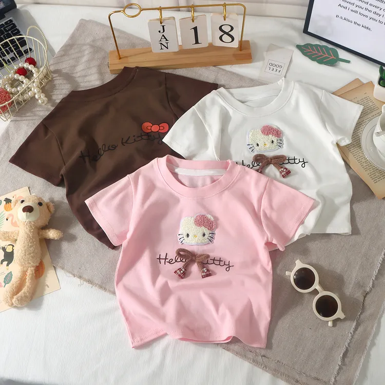 女童Hello Kitty冰感纯棉短袖T恤立体可爱蝴蝶结装饰韩系亲子款