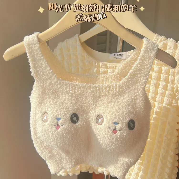 浪莎冬季可爱毛绒绒内衣女加绒加厚少女款一体免穿保暖带胸垫文胸