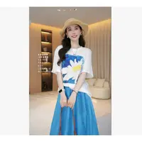 【雏菊夏语】夏季显瘦时尚洋气新款花朵图案短袖T恤上衣35868