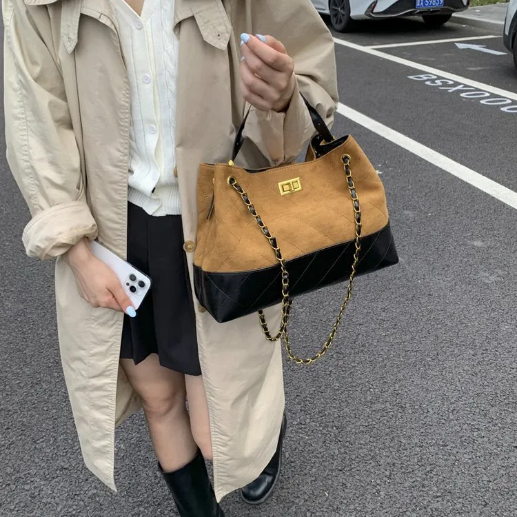 复古鹿皮绒手提通勤包女2025新款潮时尚托特包百搭大容量