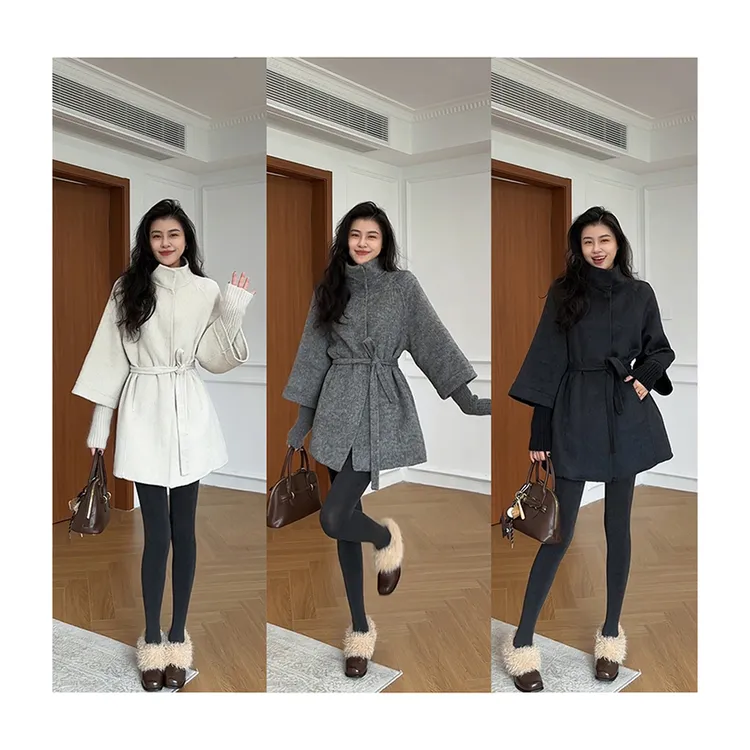 张阿星【赫本大衣】绵羊毛袖口针织拼接韩系毛呢大衣 W425Z19939