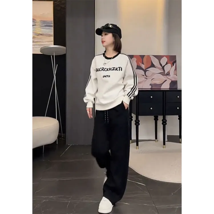 小个子显高显瘦早秋季穿搭一整套美拉德风长袖字母卫衣垂感休闲裤