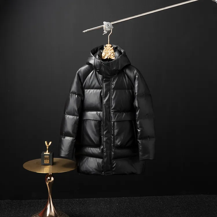 言吉冬季新款男装绵羊皮鹅绒外套连帽休闲加厚保暖羽绒服YJ88937