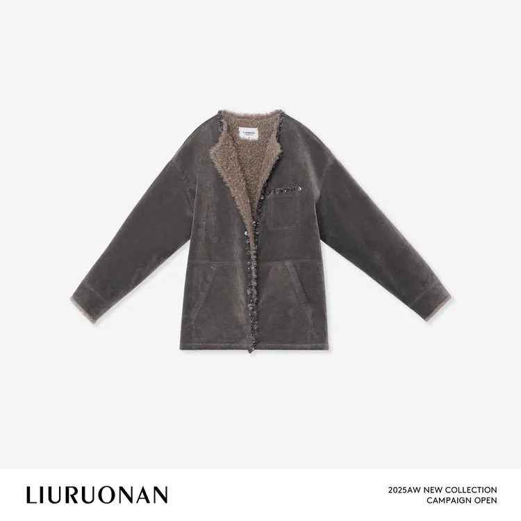 LIURUONAN 25WIN 黑标系列【德令哈小香】皮马棉圆领亮片钉珠短外套