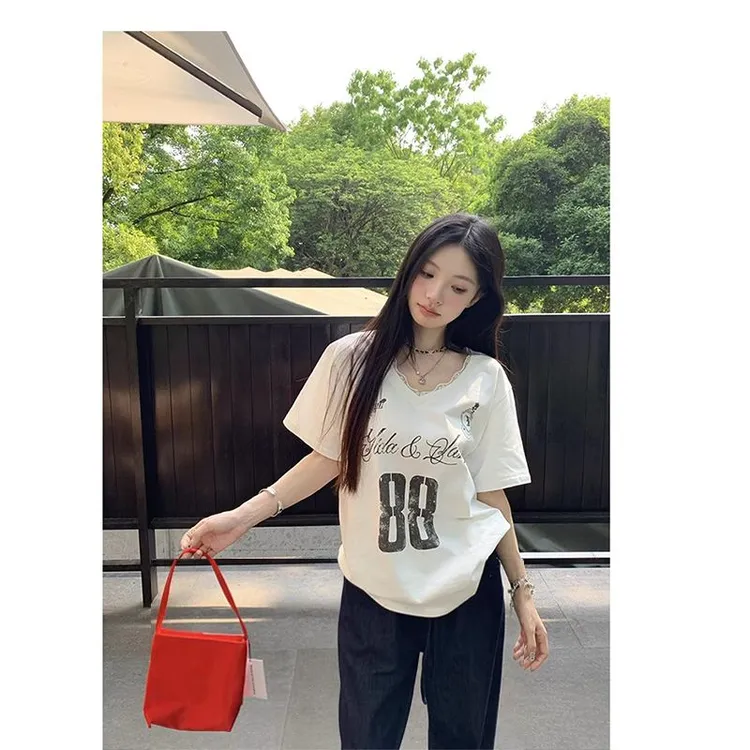 夏季设计感甜美小众短袖显瘦百搭时尚潮流宽松韩版时尚气质上衣