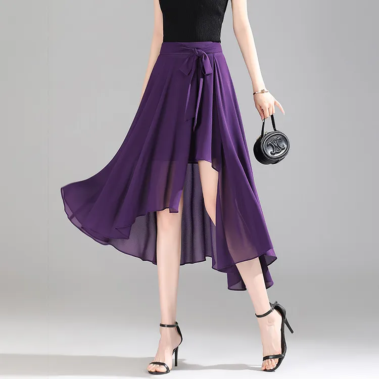 不规则大摆裙长裙女夏2025新款垂感藏肉修身显瘦雪纺半身裙A字裙