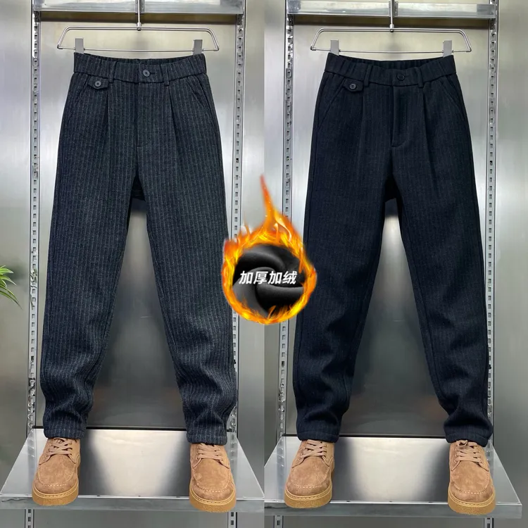 高档2025秋冬款加厚加绒小脚裤男时尚百搭简约修身弹力商务休闲裤