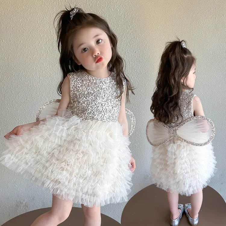 女童夏季新款洋气时髦连衣裙女宝生日亮片时尚公主裙小童温柔裙子