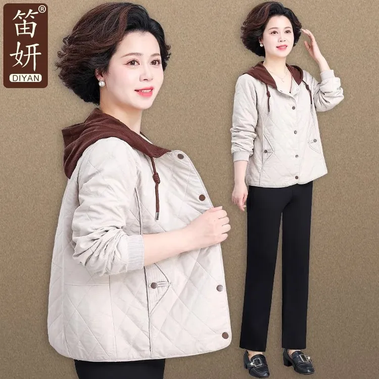 中年妈妈开春夹棉外套贵夫人洋气上衣春秋中老年人春装二棉夹克女
